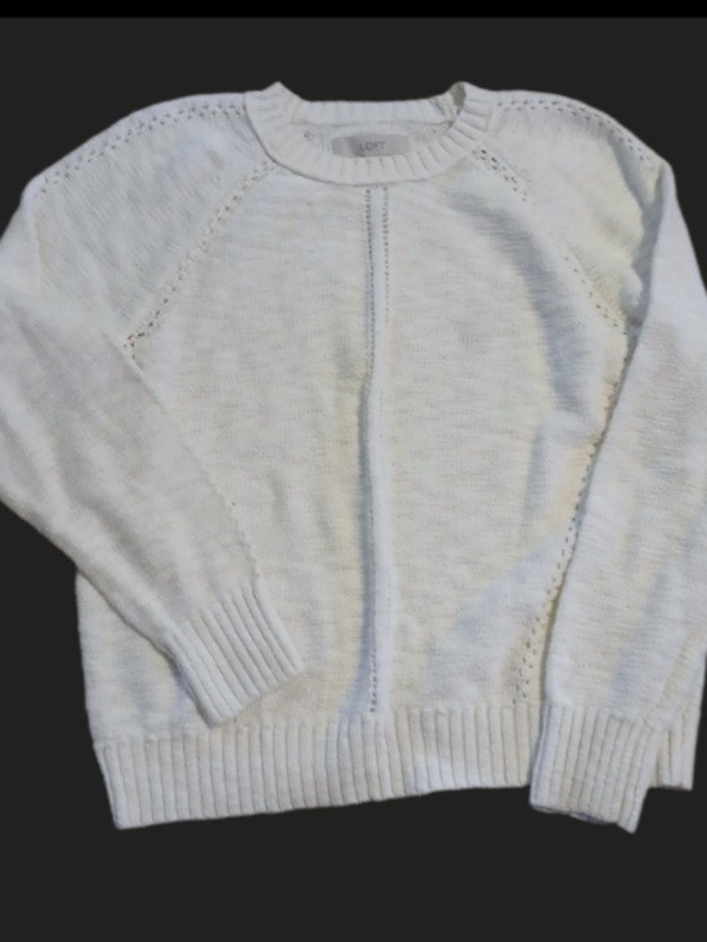LOFT White Crewneck Sweater with Eyelet Detail